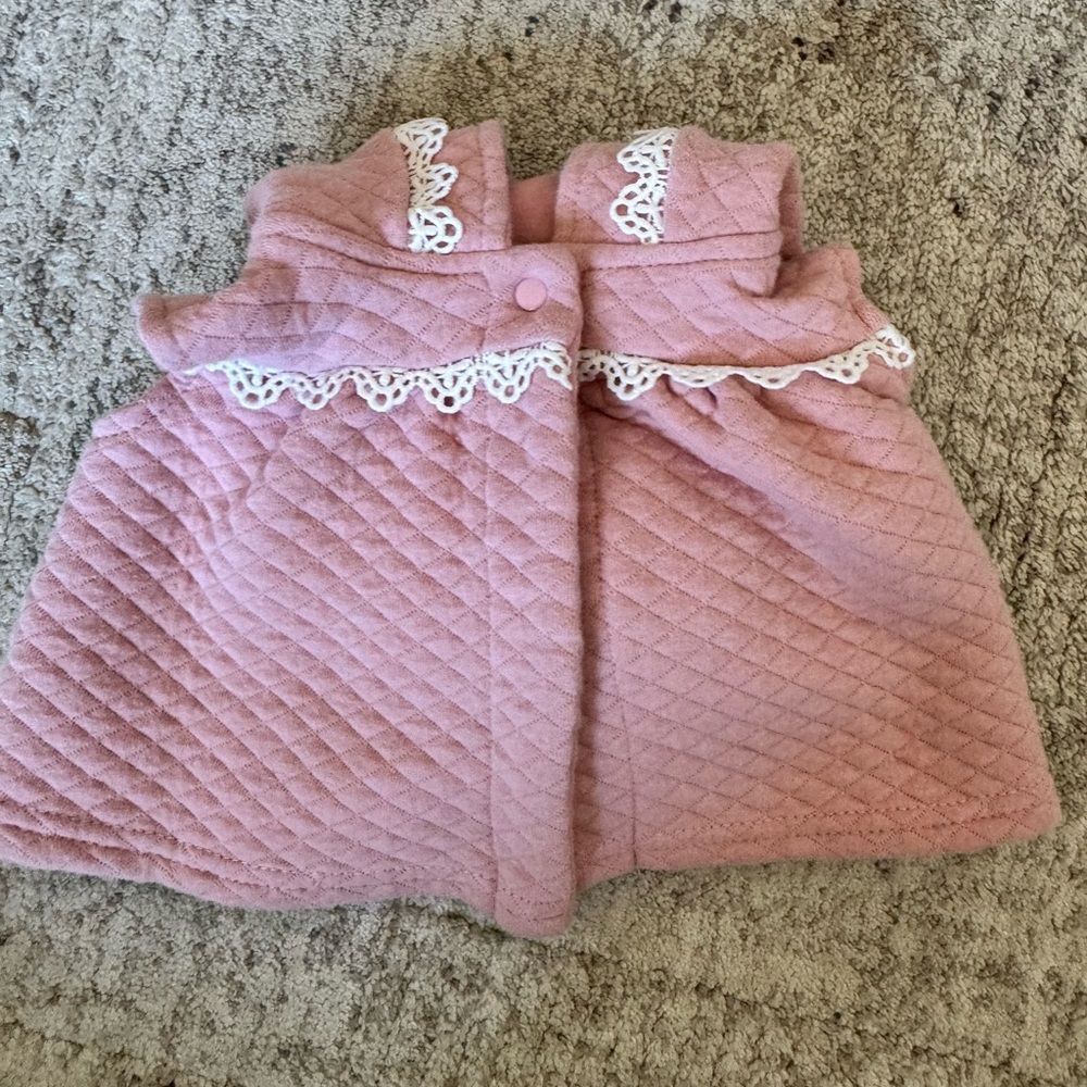 Quilted Pink Baby Dressy Vest with white Lace Trim
